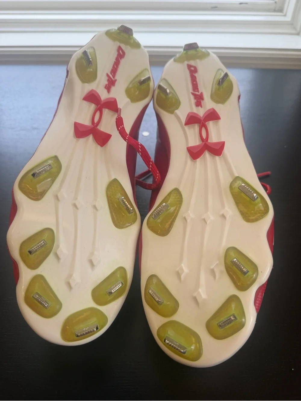 Under Armour Red and White Deception Low Metal Cleats Size 12 New Without Box
